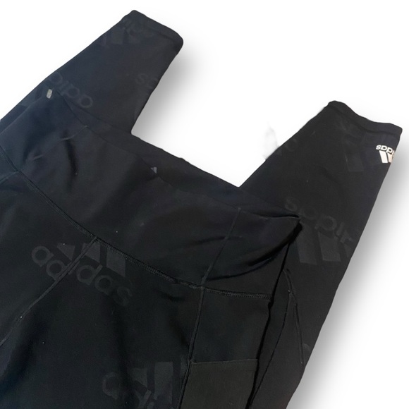 Adidas Women’s Believe This 2.0 Black Signature Printed Leggings Large Dark Goth - Picture 12 of 16